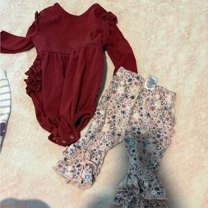 Ruffle Butts Burgundy Romper with Floral Pants